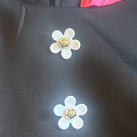 Betsey Johnson Black Shift Dress Daisy Buttons Mod Shift Fit Stretch Size 4 - Picture 12 of 14